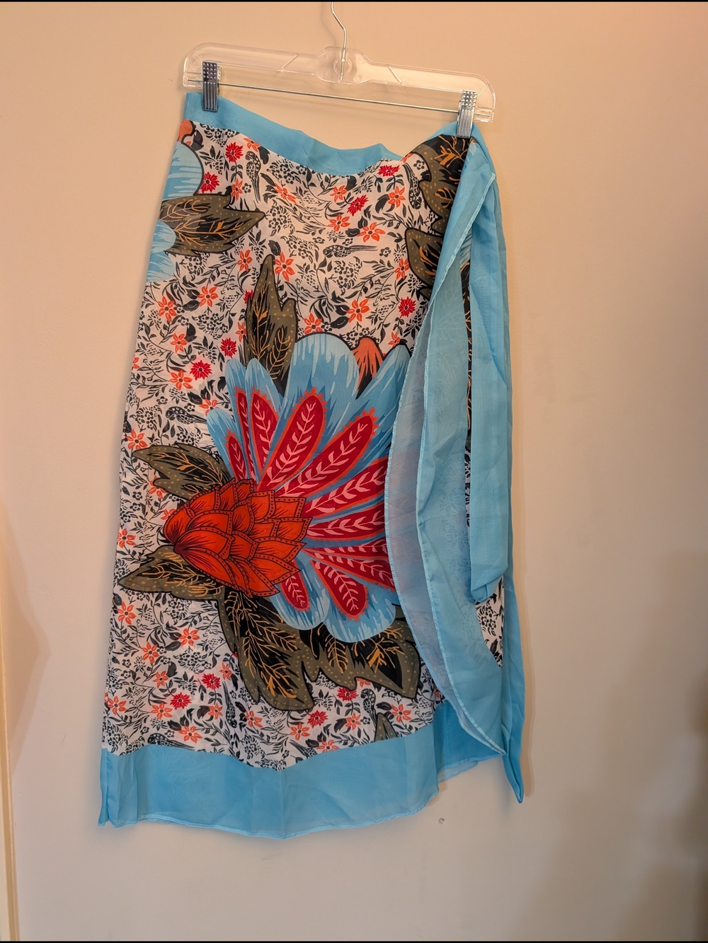 70s Retro Style Floral Wrap Sarong Skirt XL Bold Beach Wear Folk Art Apron - Picture 8 of 12